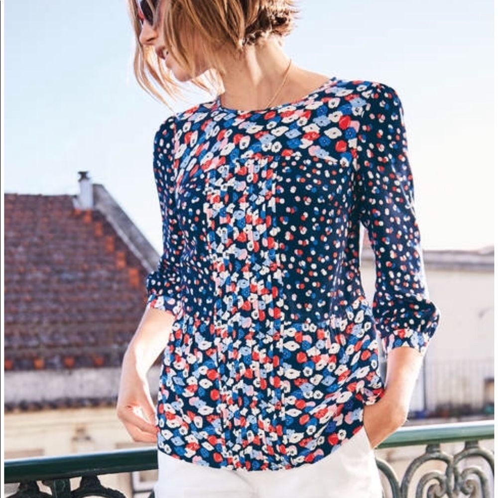 Boden Hopscotch Pintuck Floral Top